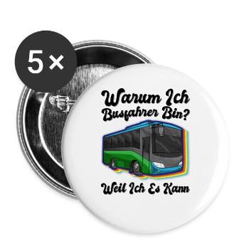 Busfahrer Buslenker Schulbus Beruf Kraftfahrer - Buttons groß 56 mm (5er Pack) - Weiß - Vorne