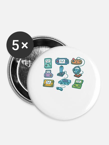 Computer Gaming Gamer Geschenk Zocken - Buttons groß 56 mm (5er Pack) - Weiß