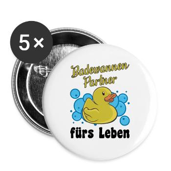 Badewannen Partner Gummiente Badeente Gelbe Ente - Buttons groß 56 mm (5er Pack) - Weiß - Vorne