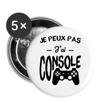 Gamer - Je peux pas j'ai console - Lot de 5 grands badges (56 mm) - blanc - Devant