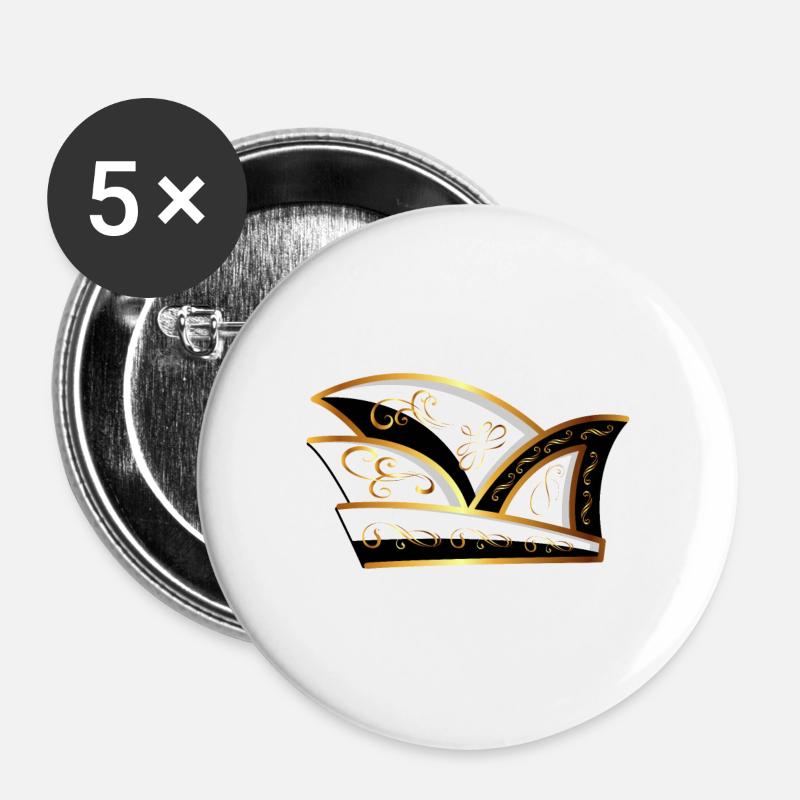 Komiteemütze SCHWARZ Karneval Geschenk - Buttons groß 56 mm (5er Pack) - Weiß