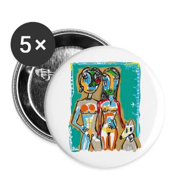 Couple avec chien - Lot de 5 grands badges (56 mm) - blanc - Devant