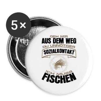 Fischen Angeln Unnötiger Sozialkontakt - Buttons groß 56 mm (5er Pack) - Weiß - Vorne