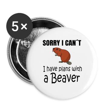 BEAVER : Plans with a Beaver - Buttons large 2.2''/56 mm (5-pack) - white - Front