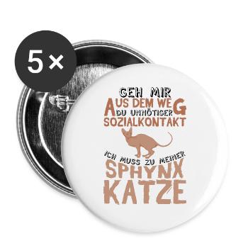 Sphynx Katze Unnötiger Sozialkontakt - Buttons groß 56 mm (5er Pack) - Weiß - Vorne