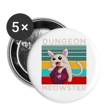 Dungeon Meowster Shirt – lustiges Katzen-RPG-T-Shirt - Buttons groß 56 mm (5er Pack) - Weiß - Vorne