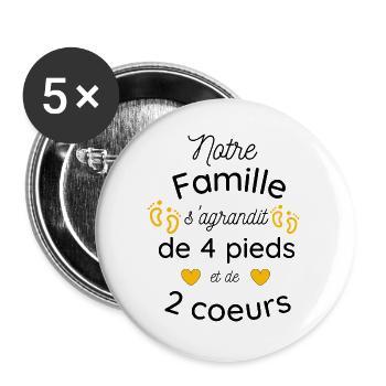 Annonce grossesse jumeaux, famille, cadeau. - Lot de 5 grands badges (56 mm) - blanc - Devant
