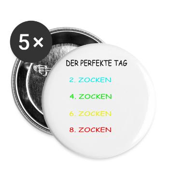 Der perfekte Tag Zocken Gamer Gaming - Buttons groß 56 mm (5er Pack) - Weiß - Vorne