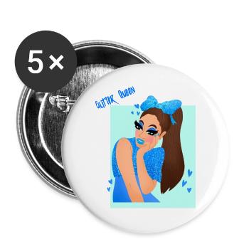Glitzerkönigin - Buttons groß 56 mm (5er Pack) - Weiß - Vorne