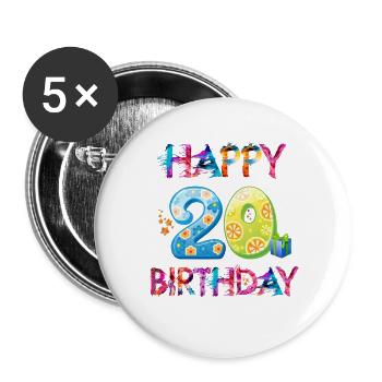 Birthday 20 - Buttons large 2.2''/56 mm (5-pack) - white - Front