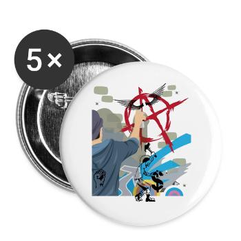 Urban Graffiti Spray Aktion Anarchy - Buttons groß 56 mm (5er Pack) - Weiß - Vorne