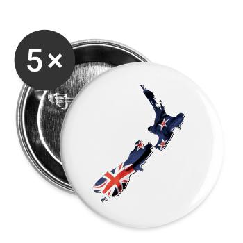 Echte Neuseeland Flagge – Flag Map - Buttons groß 56 mm (5er Pack) - Weiß - Vorne