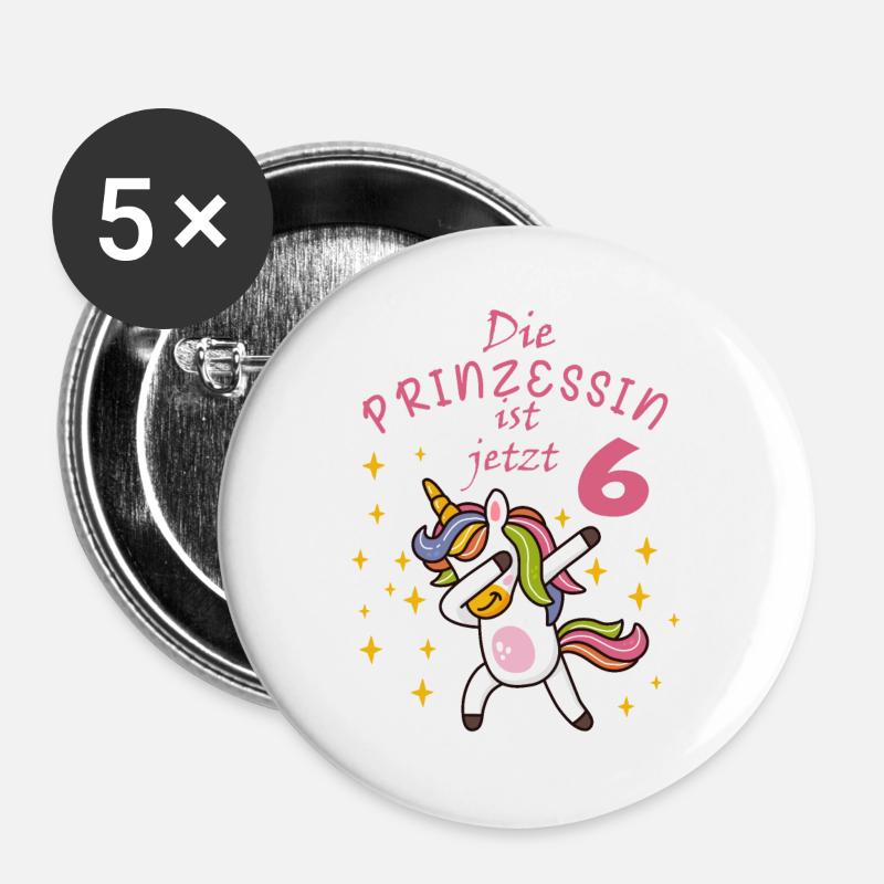 Geschenkidee Geburtstag 6 Jahre Mädchen Einhorn - Buttons groß 56 mm (5er Pack) - Weiß