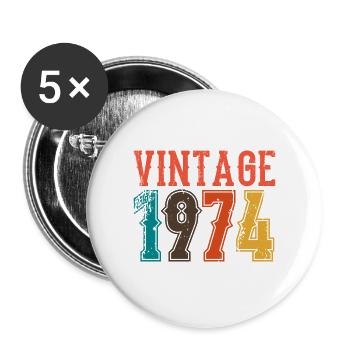 BORN IN 1974 Geburtstag Geschenk Vintage Männer - Buttons groß 56 mm (5er Pack) - Weiß - Vorne