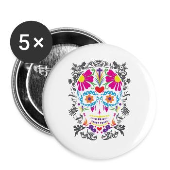 Crâne de sucre dia de los muertos - Lot de 5 grands badges (56 mm) - blanc - Devant