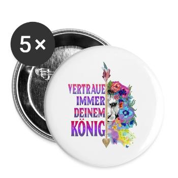 Löwin Pärchen Design! - Buttons groß 56 mm (5er Pack) - Weiß - Vorne