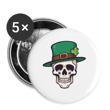 St Patrick's Day Skull - Buttons large 2.2''/56 mm (5-pack) - white - Front