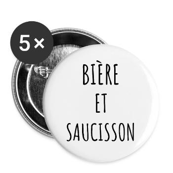 BIÈRE ET SAUCISSON idée cadeau humour - Lot de 5 grands badges (56 mm) - blanc - Devant