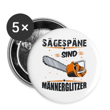 Sägespäne sind Männerglitzer Kettensäge Motorsäge - Buttons groß 56 mm (5er Pack) - Weiß - Vorne
