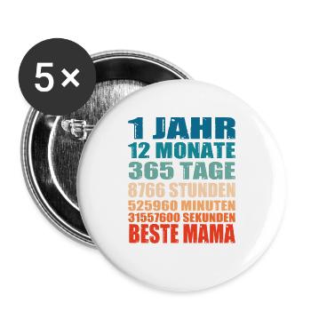 1 Jahre Beste Mama Spruch Muttertag Geschenk - Buttons groß 56 mm (5er Pack) - Weiß - Vorne