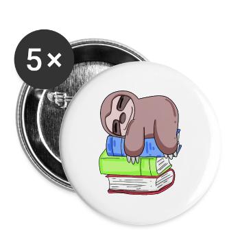 Faultier Buch Bücher lesen - Buttons groß 56 mm (5er Pack) - Weiß - Vorne