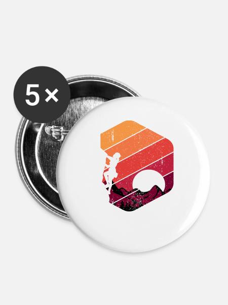 Felsklettern Klettern Retro - Buttons groß 56 mm (5er Pack) - Weiß