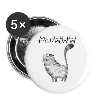 Meowwitz Gray Striped Creature - Buttons large 2.2''/56 mm (5-pack) - white - Front