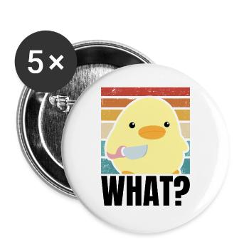 Süße Ente mit Messer Küken Huhn Gans Was Retro Sun - Buttons groß 56 mm (5er Pack) - Weiß - Vorne