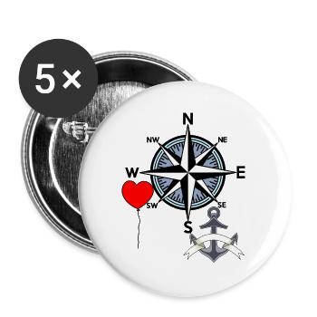 Anchor Sailor Compass Windrose Balloon Tour - Lot de 5 grands badges (56 mm) - blanc - Devant