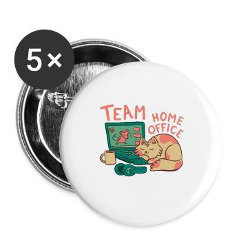 Équipe Home office chat Travail Travail Bureau - Lot de 5 grands badges (56 mm) - blanc - Devant