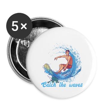 Surf Riders - Buttons groß 56 mm (5er Pack) - Weiß - Vorne