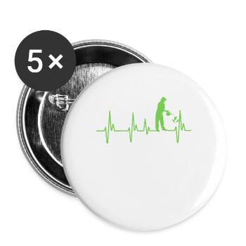 EKG Herzschlag Gärtner Garten Hobby Geschenk - Buttons groß 56 mm (5er Pack) - Weiß - Vorne
