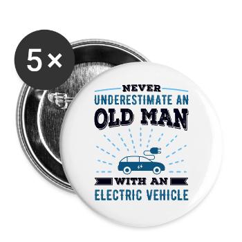 Alter Mann mit einem Elektrofahrzeug Vatertagsgeschenk - Buttons groß 56 mm (5er Pack) - Weiß - Vorne