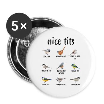 Schöne Titten Tufted Titmouse Vogel beobachten Geschenk lustig - Buttons groß 56 mm (5er Pack) - Weiß - Vorne