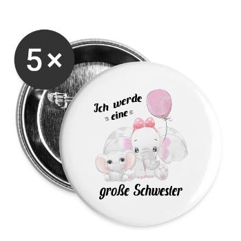 Nachwuchs verkünden Ich werde große Schwester 2022 - Buttons groß 56 mm (5er Pack) - Weiß - Vorne