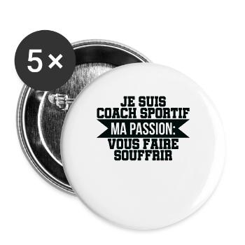 Cadeau Coach Sportif Humour - Lot de 5 grands badges (56 mm) - blanc - Devant