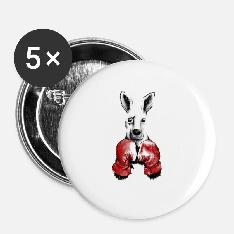 Känguru mit Boxhandschuhen - Buttons groß 56 mm (5er Pack) - Weiß