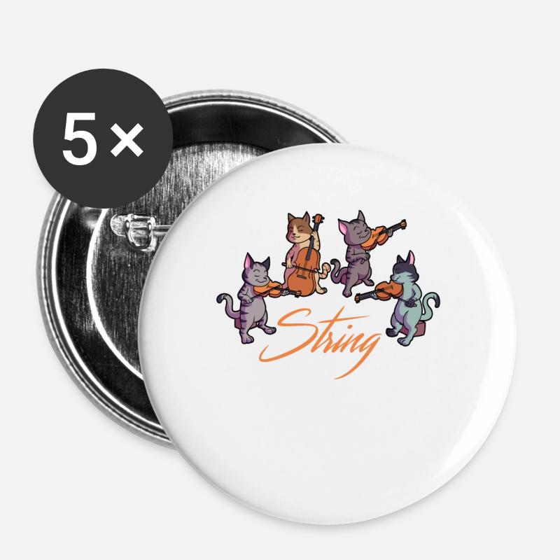 String Purrtet Cat Playing Violin Cello Kitty Clas - Buttons large 2.2''/56 mm (5-pack) - white