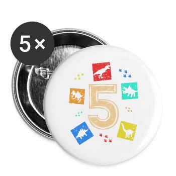 5 Jahre Jungen Mädchen Dinosaurier 5. Geburtstag - Buttons groß 56 mm (5er Pack) - Weiß - Vorne
