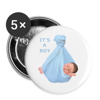 Es ist ein Junge Baby Babyparty schwanger - Buttons groß 56 mm (5er Pack) - Weiß - Vorne