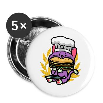Cats, Child, Burger, Snacking, Hunger, Fast Food, Kid - Buttons large 2.2''/56 mm (5-pack) - white - Front