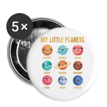 Solar System - Cute Planets - Planet - Galaxy - Buttons groß 56 mm (5er Pack) - Weiß - Vorne