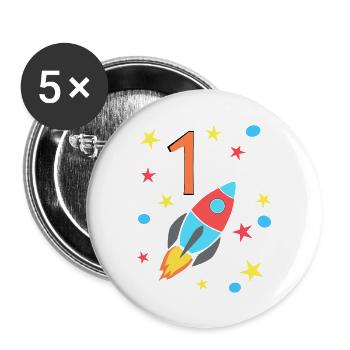 Geburtstagsrakete 1 - Buttons groß 56 mm (5er Pack) - Weiß - Vorne