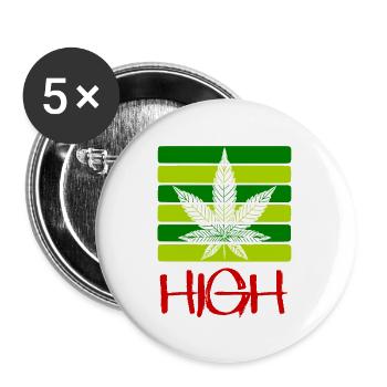High / Rauchen / Cannabis / Hanf / Cannabisblatt - Buttons groß 56 mm (5er Pack) - Weiß - Vorne