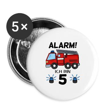 Feuerwehrauto 5. Geburtstag Feuerwehr 5 Jahre - Buttons groß 56 mm (5er Pack) - Weiß - Vorne