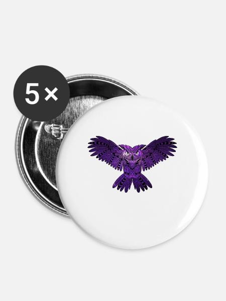 Violette Eule mit Universum - Buttons groß 56 mm (5er Pack) - Weiß