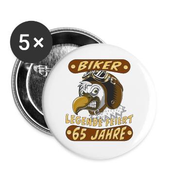 VOGEL HELM BIKER LEGENDE FEIERT 65 JAHRE - Buttons groß 56 mm (5er Pack) - Weiß - Vorne