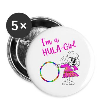Ich bin ein Hulahoop Girl - weißes Pudelmädchen - Buttons groß 56 mm (5er Pack) - Weiß - Vorne