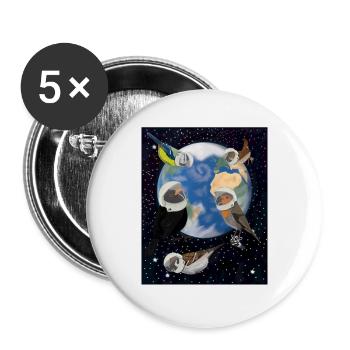 Vögel im Weltraum Amsel Blaumeise Spatz Zaunkönig - Buttons groß 56 mm (5er Pack) - Weiß - Vorne