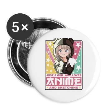 Kawaii Otaku - Cute Japanese Sketching Girl - Buttons groß 56 mm (5er Pack) - Weiß - Vorne